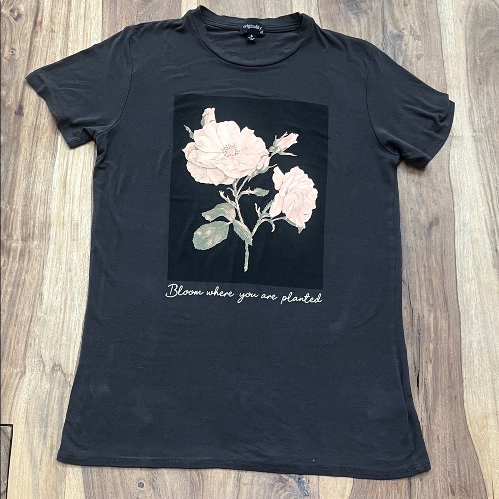 Gray Graphic T-Shirt with Floral Design